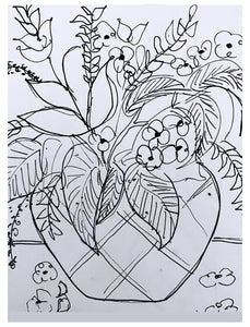 Floral Line Ink Drawing Size Options