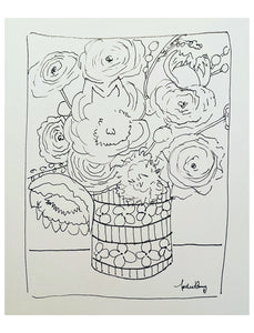 Floral Line Ink Drawing Size Options