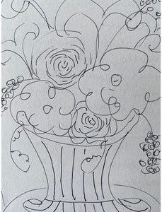 Floral Line Ink Drawing Size Options