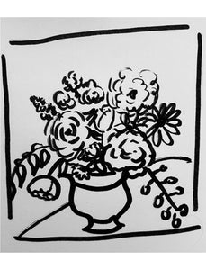 Floral Line Ink Drawing Size Options